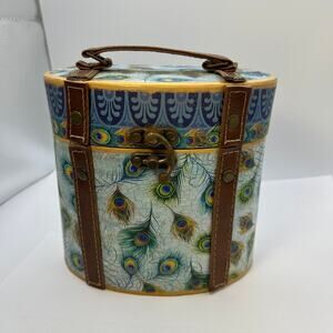 Punch Studio Peacock Handle Purse Gift Storage Box Oval Hard Case Metal Clasp
